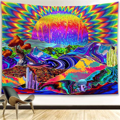 Please wash this aesthetic tapestry by machine or hand in cold water. . Trippy tapestry